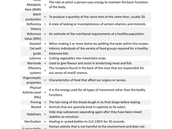 GCSE Food Preparation and Nutrition Terminologies