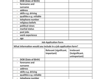 Job Application Form Information