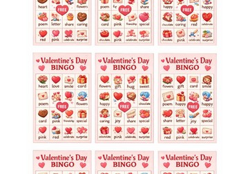 Valentine's Day Bingo Cards Vocabulary