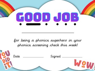 Phonics Screening Check Certificate