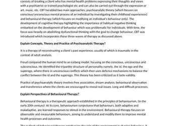 Cognitive Behaviour Therapy Assignment  - Questions and Answers