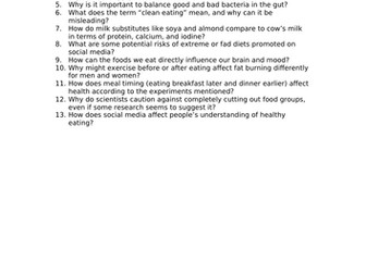 Food and Our Bodies BBC Questions