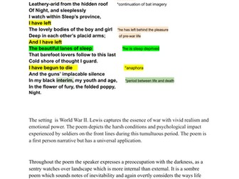 "The Sentry" Alun Lewis Anthology: WJEC A LEVEL ENGLISH LITERATURE poetry antholgy