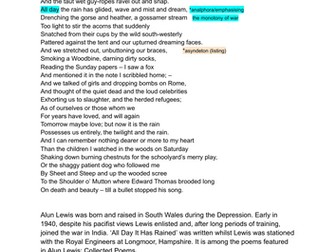 "All day it has rained" Alun Lewis Poetry Anthology A/ AS LEVEL ENGLISH LITERATURE