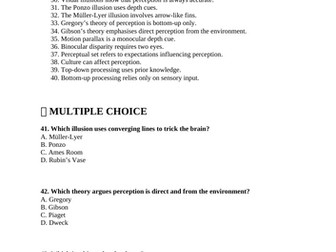 GCSE Psychology -Perception - Paper 1 - Quiz with Answers (AQA)