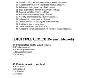 GCSE Psychology - Research Methods - Paper 1 - Quiz with Answers (AQA)
