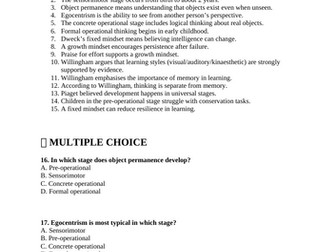GCSE Psychology - Paper 1 - ALL TOPICS- Quiz with Answers (AQA)