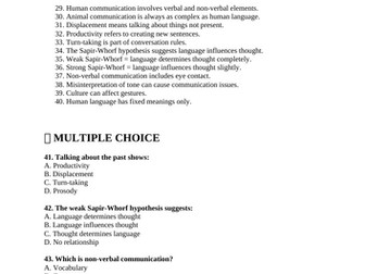 GCSE Psychology - language, Thought and Communication - Paper 2 - Quiz with Answers (AQA)