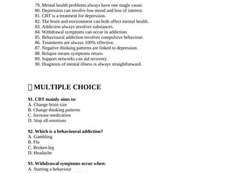 GCSE Psychology - Psychological Problems - Paper 2 - Quiz with Answers (AQA)