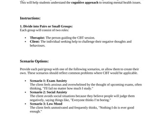 Role Play Task: Cognitive Behavioural Therapy (CBT) for A-Level Psychology - Approaches AQA