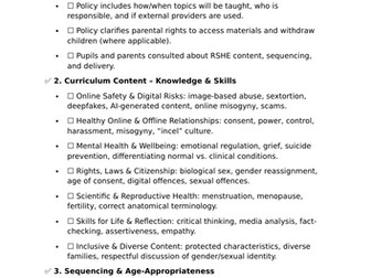 RSHE PSHE Curriculum Audit & Checklist Aligned with DfE Guidance (July 2025) Implementation for 2026