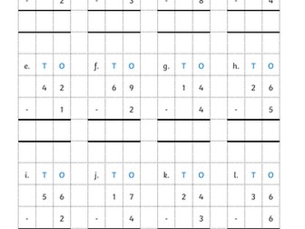 Column subtraction 2 digit and 1 digit resources