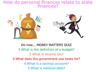 PSHE lesson - How do personal finances relate to state finances?