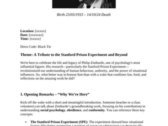 A-Level Psychology Event: Zimbardo Tribute & Social Influence Wake (With instructions)