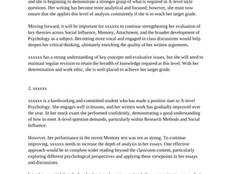A-Level Psychology Subject Report Samples for Students - Year 12
