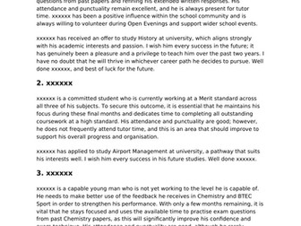 Year 13 tutor reports