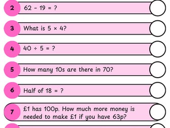 Year 2 - 10 Weeks of Arithmetic Questions