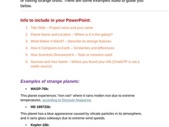 Weird Planets Space Project – Research & Presentation Task
