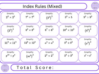 Index Rules (Mixed) - 20 Questions