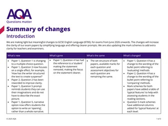 AQA GCSE English Language Changes for 2026 summary sheet