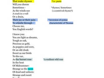 A / AS LEVEL ENGLISH LITERATURE WJEC poetry anthology "Words" by Edward Thomas