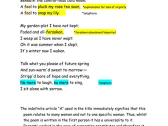 "A Daughter of Eve" Christina Rossetti: A /AS LEVEL poetry analysis