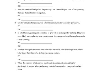 Independent variable and dependent variable activity - Research Methods - Variables - Psychology