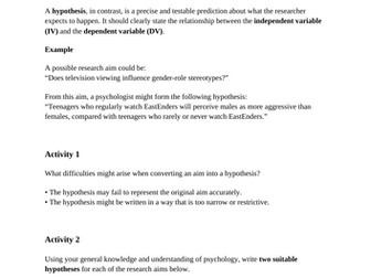 Aims, Hypothesis and Operationalizing - Research Methods - A Level Psychology