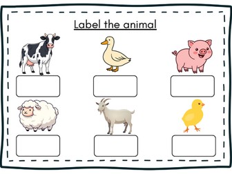 Farm animal labelling worksheet for EYFS & KS1
