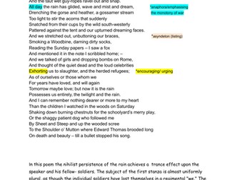 "All day it has rained" (Alun Lewis) A /AS LEVEL ENGLISH LITERATURE poetry anthology