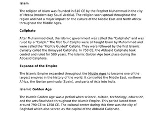 Y5: Early Islamic Civilization Fact file