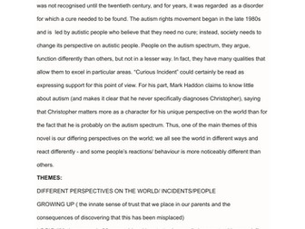 "The Curious Incident of the Dog in the Night Time" revision notes for mock exam