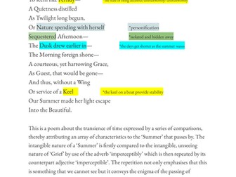 "As Imperceptibly as Grief" (Emily Dickenson) GCSE ENGLISH LITERATURE analysis