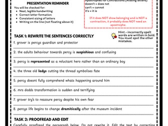Year 7 Percy Jackson Grammar Homework (Editing & Proofreading)