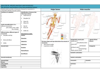 AQA GCSE PE knowledge organiser Musc Ske