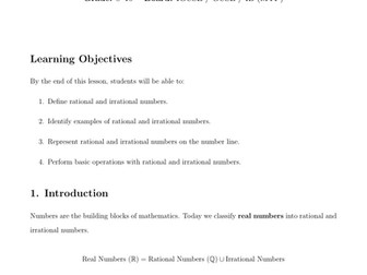 Rational and Irrational Numbers Mathematics Lesson Plan Grade: 8–10 Board: IGCSE / GCSE / IB (MYP