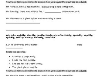 Y2 writing adverbs activity adaptable