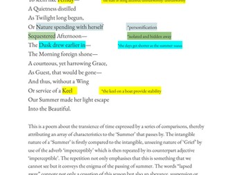 "As Imperceptibly As Grief" Emily Dickenson: GCSE ENGLISH LITERATURE