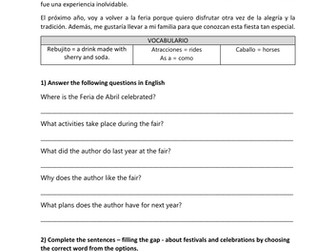 AQA Festivals Customs and Celebrations Worksheet