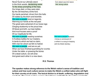 "Welsh History" (R,S, THOMAS) GCSE ENGLISH LITERATURE analysis (A*)