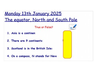 Geography Lesson – The North Pole, South Pole and Equator (Year2)