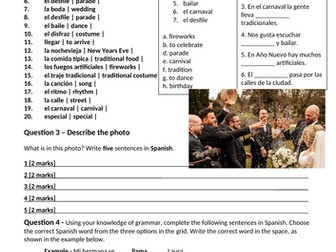 GCSE Spanish - Unit 5 – Custom, festival and celebration. Vocab, written tasks and speaking practice