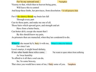 A /AS LEVEL ENGLISH LITERATURE poetry analysis "The Funeral"  John Donne