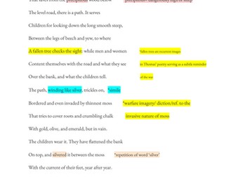 A /AS LEVEL ENGLISH LITERATURE WJEC "The Path" Edward Thomas anthology