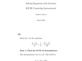 Solving Equations with fractions IGCSE Cambridge International