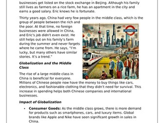 Globalisation Case Study – China’s Growing Middle Class | KS3 Geography Reading & Comprehension