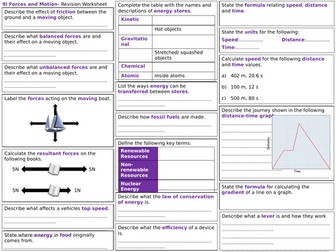 Exploring Science 9I Revision Worksheet- Forces and Motion