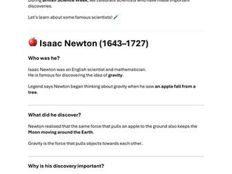 Famous Scientists Worksheet – British Science Week Reading and Activities (Primary Science)