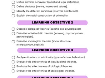 Criminology Unit 2 - Revision Checklist (WJEC)
