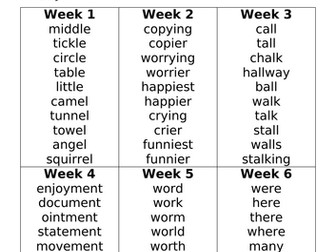 Spelling daily activities Year 2 Summer Term